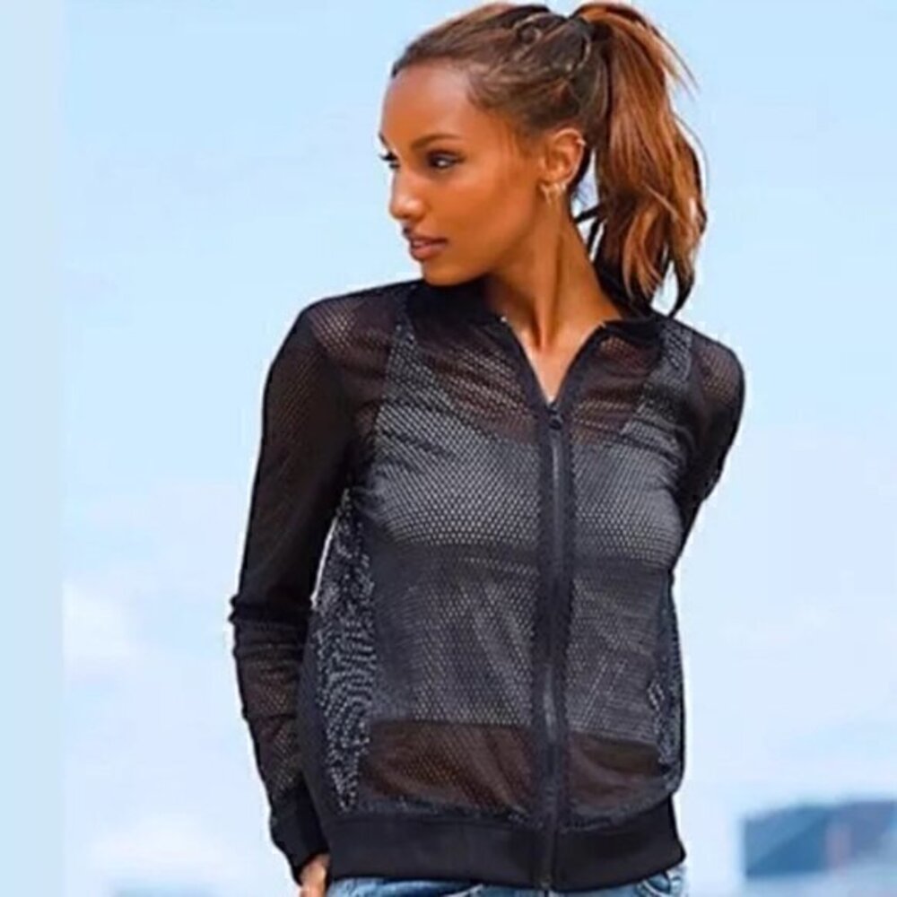 Victoria's Secret Sport All Over Mesh Bomber Jacket Black Sz S